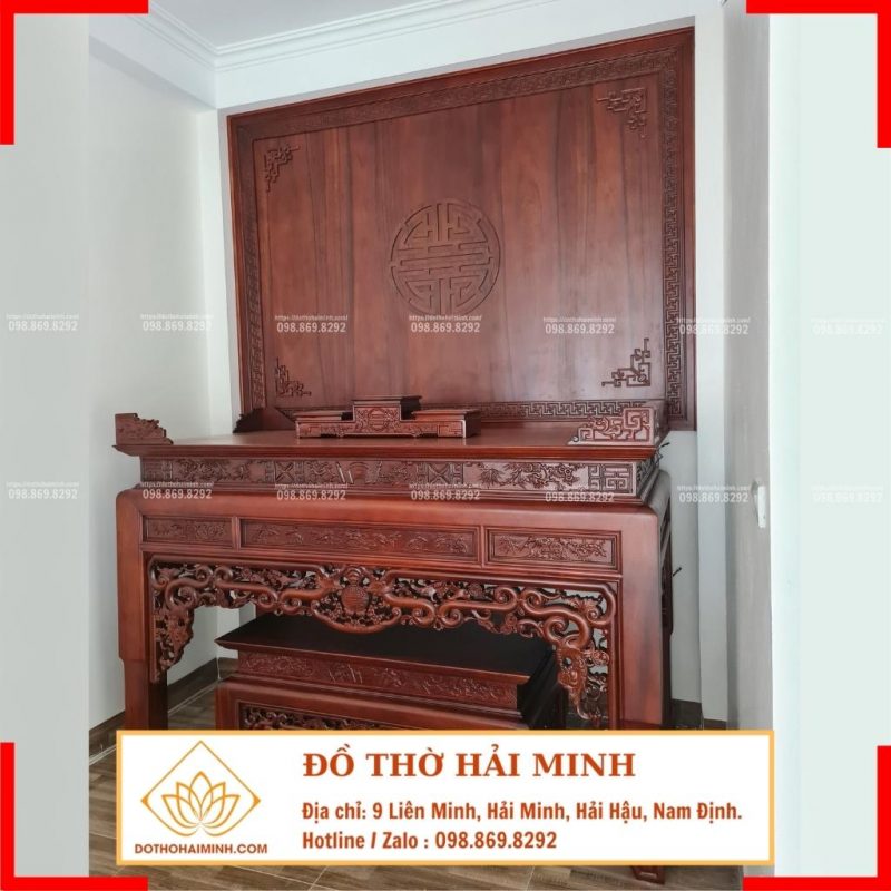 Mẫu phòng thờ đẹp đơn giản, bàn thờ gỗ Gụ Lào cao cấp PT03