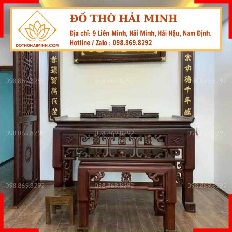 Mẫu phòng thờ đẹp đơn giản, bàn thờ gỗ Gụ Lào hiện đại PT08