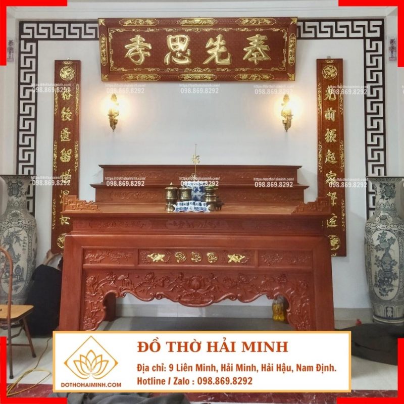 Mẫu phòng thờ đẹp đơn giản, bàn thờ sen gỗ Gụ Lào hiện đại PT07