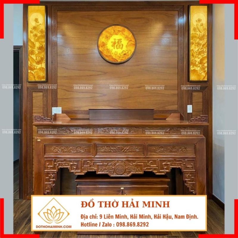 Mẫu phòng thờ đẹp đơn giản, bàn thờ triện gỗ Gụ Lào cao cấp PT06